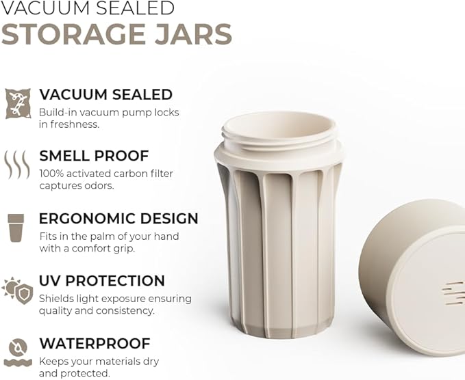 Staze Preserve Vacuum Sealed Storage Jars (148ml) | Smell Proof Containers | Herb Storage & Food Storage Container with Protection - (DUNE)