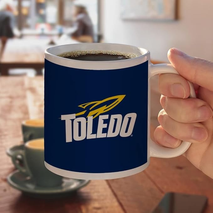 University of Toledo Rockets Logo Ceramic Coffee Mug, Novelty Gift Mugs for Coffee, Tea and Hot Drinks, 11oz, White