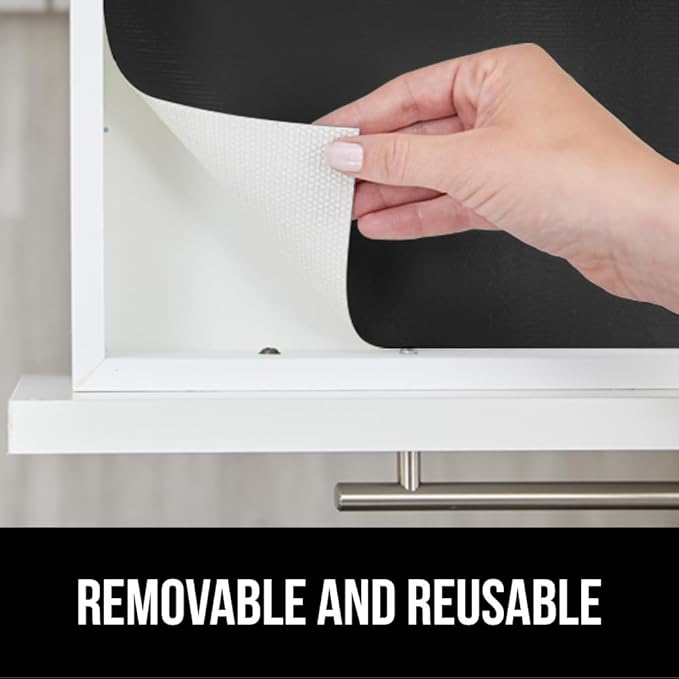 GORILLA GRIP DripGuard Shelf Liner, Non Adhesive Drawer and Kitchen Cabinet Protector, Slip Resistant BPA Free Smooth Surface Plastic Liners for Cabinets, Bathrooms, Closets, 12x240 Inch, Black