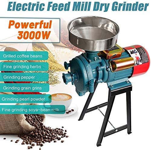 Electric Grain Grinder Mill, 3000W 110V Corn Grinder Mill Electric, Dry Cereals Rice Coffee Wheat Corn Mills with Funnel, Grain grinder mill powder machine