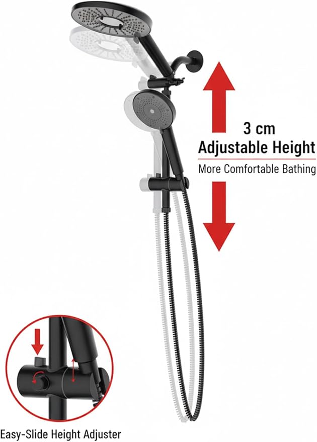 Shower Head with Filters - High Pressure Shower Filter Heads for Hard Water with Handheld - Dual Filtration Removes Chlorine, Fluoride, Heavy Metals (Black)