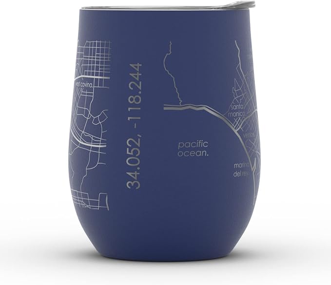 Well Told Engraved Los Angeles California Map Insulated Wine Tumbler, Etched Stainless Steel Cup (12 oz, Midnight Blue) City Map Insulated Tumbler, Custom Insulated Tumbler, Outdoor Drinkware