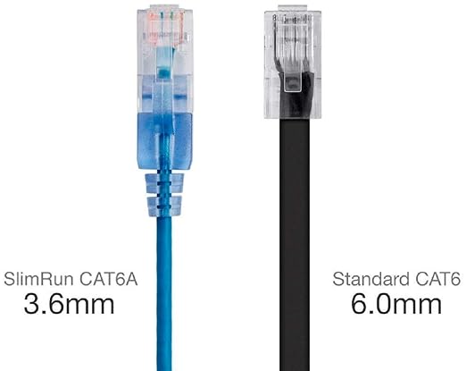 Monoprice Cat6A 30ft Blue 5-Pk Patch Cable UTP 30AWG 10G Pure Bare Copper Snagless RJ45 SlimRun Series Ethernet Cable