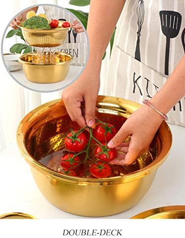 3PC/Set Colander set Stainless Steel Vegetable Slicer Fruit Potato Peeler Carrot Grater Strainer Utensil Round Rice Washer Bowl Drain Basket-Red