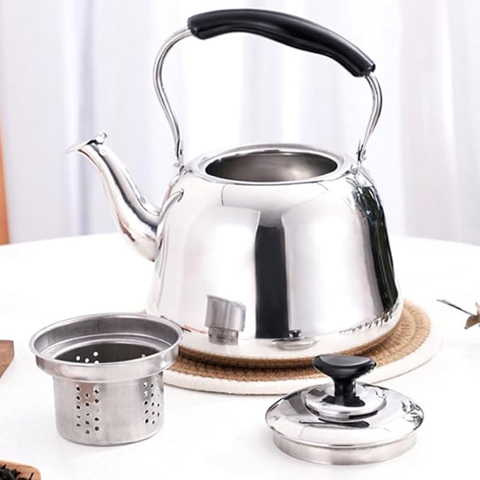 PRETYZOOM Whistling Stainless Steel Tea Kettle with Built-in Tea Strainer 1.5L Large Capacity Stove Top Kettle for Home Kitchen Boiling Water Pot with Heat Resistant Handle