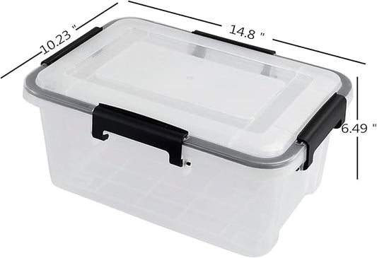 10 Liters Clear Storage Box with Latch Clips/Lid, Plastic Airtight Pet Food Containers Set of 6