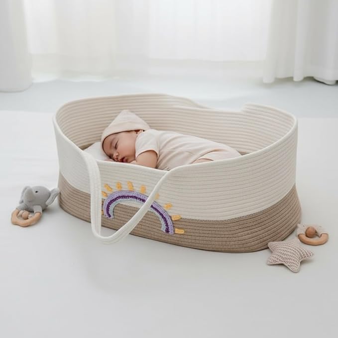All-in-One Foldable Cotton Rope Basket, Multi-Functional Storage with Handles for Use as Baby Moses Basket, Home Decor, Pet Bed & More 27.56 × 15.75in