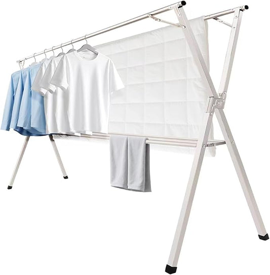 95 inches Foldable Clothes Drying Rack, Heavy Duty Stainless Steel Laundry Drying Rack for Indoor Outdoor, Clothes Rack Adjustable Length. 3 Additional Reinforcement Bars with 20 Windproof Hooks