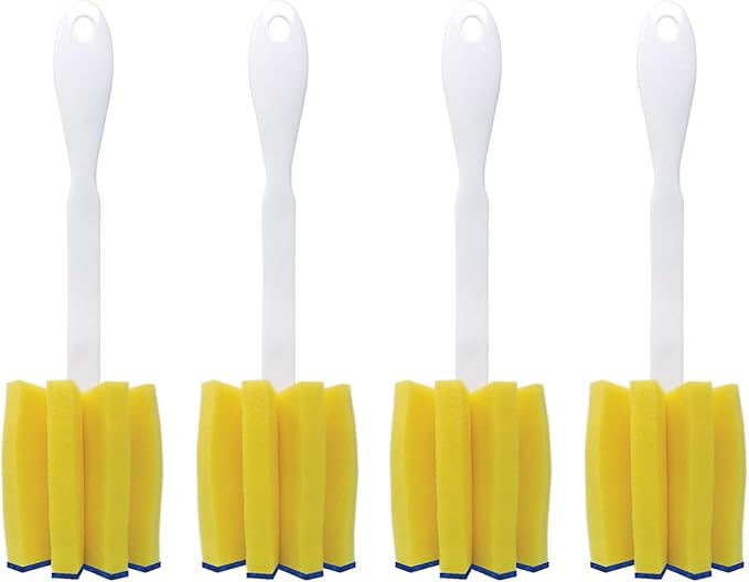 LOLA Glass & Jar Foam Sponge Brush, 4 Pack, Star Shaped w/Non-Scratch Blue Scrubber Top, Perfect for Glasses, Mugs, Bottles, Dishwasher Safe