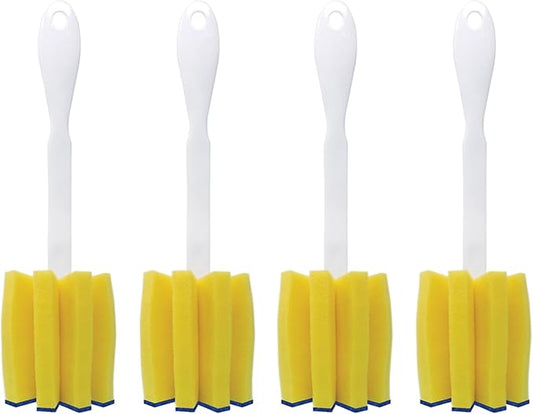 LOLA Glass & Jar Foam Sponge Brush, 4 Pack, Star Shaped w/Non-Scratch Blue Scrubber Top, Perfect for Glasses, Mugs, Bottles, Dishwasher Safe
