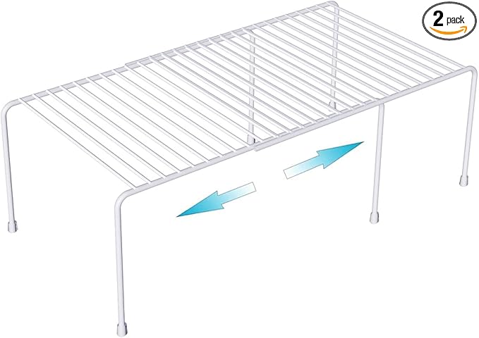 Kitchen Cabinet Organizer and Storage Shelves Expandable Freezer Shelf Organizer Rack with Scratch Resistant Feet for Counter Pantry Dish Spice Cupboards