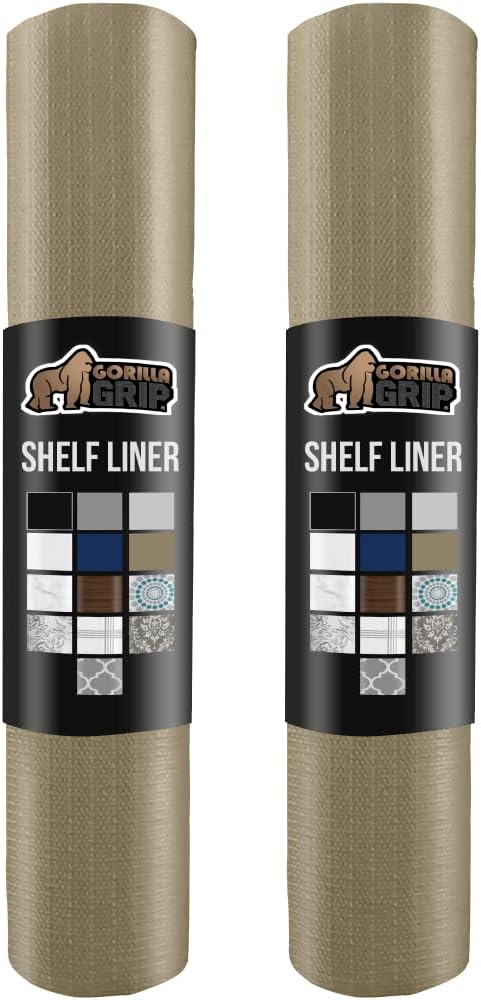 GORILLA GRIP Slip Resistant Drawer and Shelf Liner 2 Pack, Non Adhesive Water Resistant, Easy Clean and Trim, Smooth Surface Liners for Kitchen Cabinet, Shelves, Drawers Pantry, 17.5 IN x 20 FT, Beige
