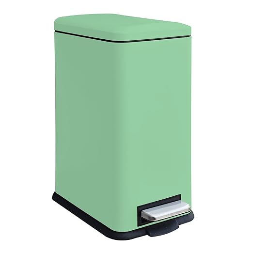 Bathroom Trash Can with Lid, 16.7L/ 4.4 Gallon Trash Can with Removable Inner Bucket, Soft Close lid, Stainless Steel Step Pedal Garbage Can for Bathroom, Bedroom, Kitchen, Home Office, Green