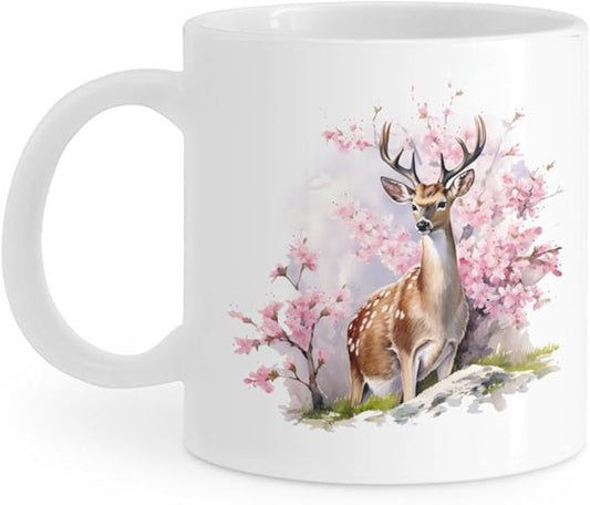 Coffee Mugs Deer Pattern Ceramic Latte Mug with Handle 11 OZ for Men Women for Latte Cappuccino Cocoa Milk Dishwasher & Microwave Safe