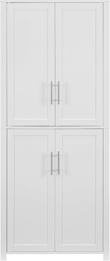 Crosley Furniture Savannah Traditional Corner Pantry Storage Cabinet with Shelves, Kitchen, Dining, Laundry, White
