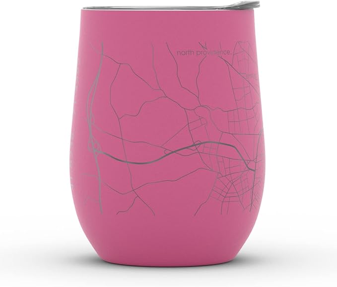 Well Told Engraved Providence Rhode Island Map Insulated Wine Tumbler, Etched Stainless Steel Cup (12 oz, Sunset Pink) City Map Insulated Tumbler, Custom Insulated Tumbler, Outdoor Drinkware