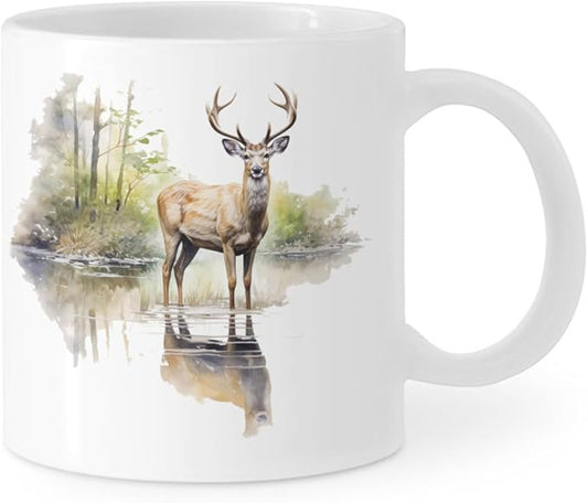 Coffee Mugs Deer Pattern Ceramic Latte Mug with Handle 11 OZ for Men Women for Latte Cappuccino Cocoa Milk Dishwasher & Microwave Safe
