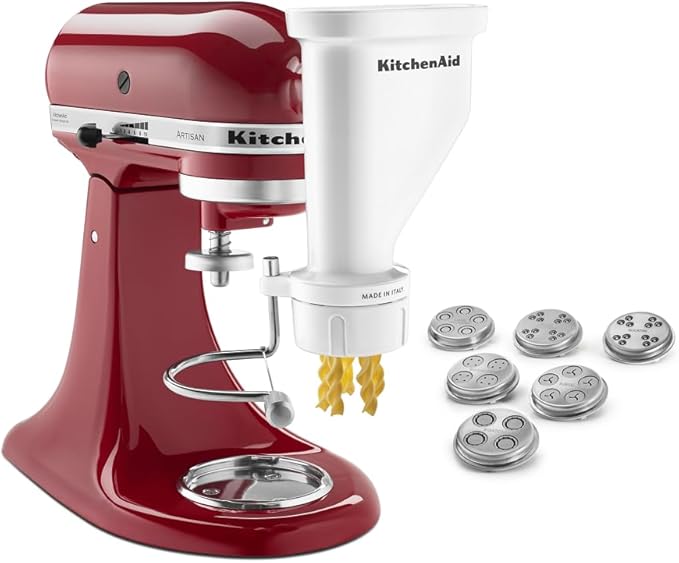 KitchenAid Ksmpexta Gourmet Pasta Press Attachment with 6 Interchangeable Pasta Plates, White