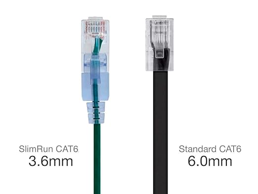 Monoprice Cat6A 2ft Green 10-Pk Patch Cable UTP 30AWG 10G Pure Bare Copper Snagless RJ45 SlimRun Series Ethernet Cable