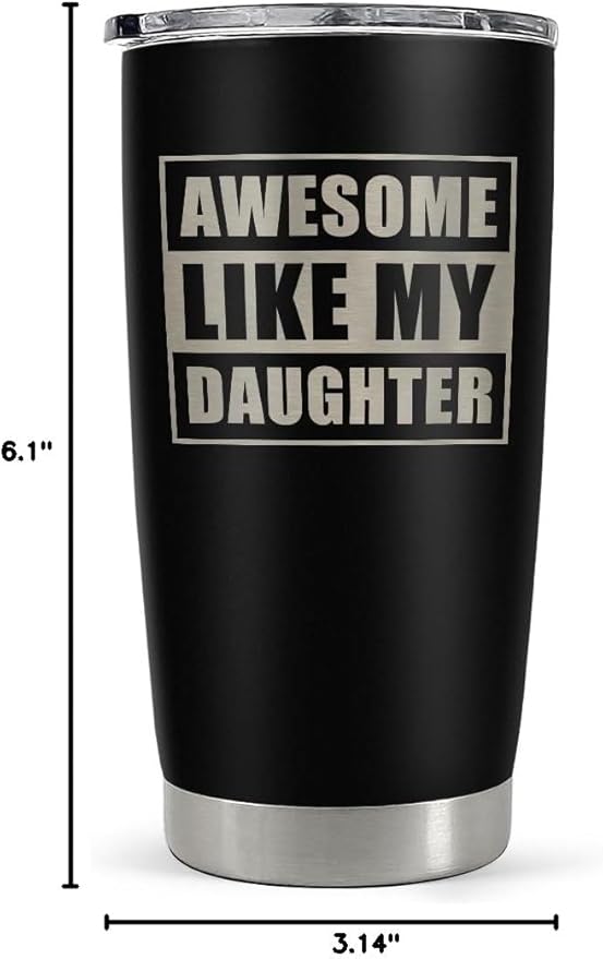 SANDJEST Gift from Daughter to Dad - 20oz Tumbler with Lid for Father - Insulated Stainless Steel Mug - Funny Coffee Mug for Outdoor Travel Sport Office, Gifts for Birthday Father’s Day