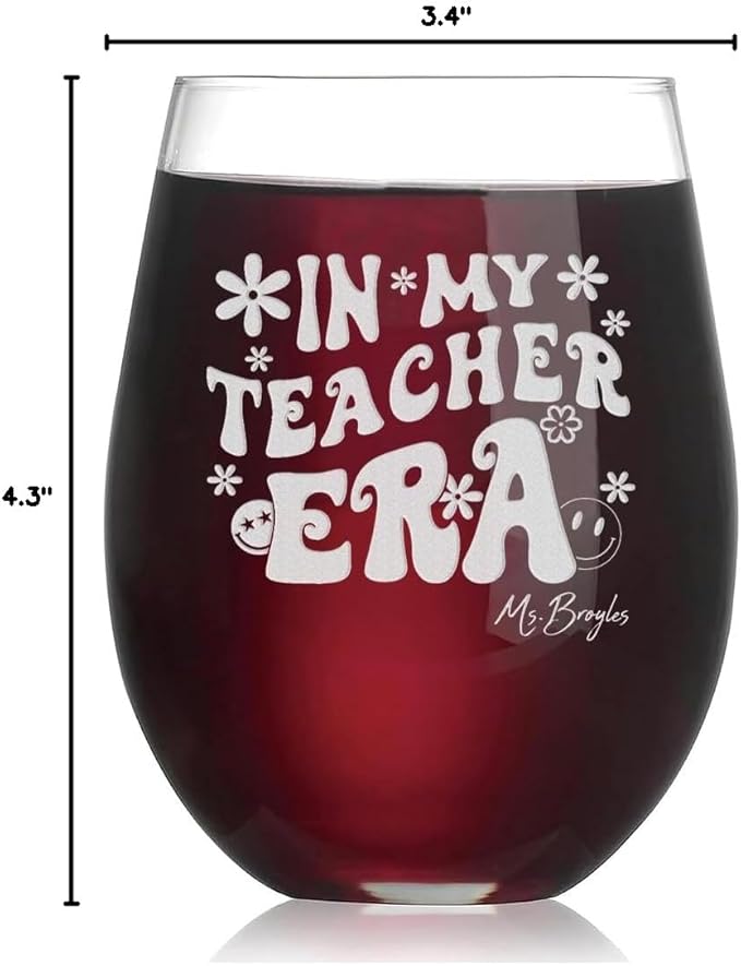 Personalized Teacher Gifts, Custom Wine Glasses for Women, Teachers Appreciation Gift，Engraved Funny Gift for Preschool Elementary High School Teacher Professor