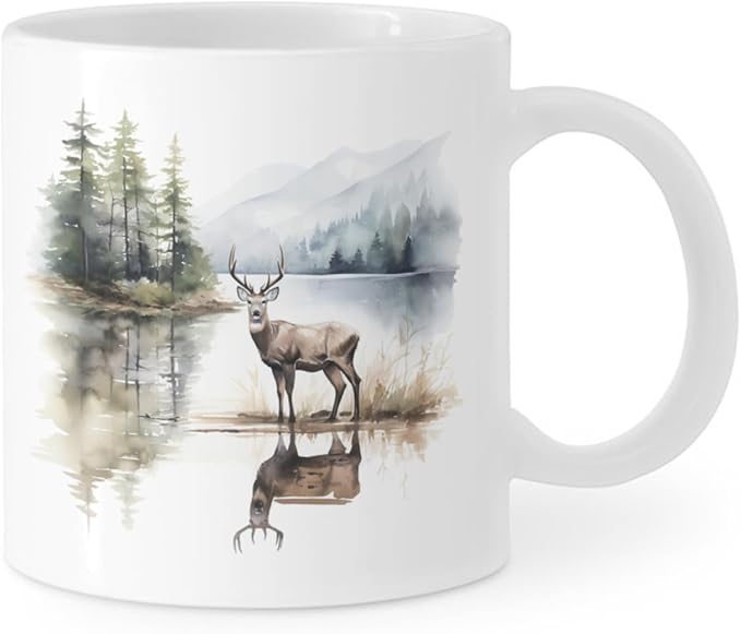 Coffee Mugs Deer Pattern Ceramic Latte Mug with Handle 11 OZ for Men Women for Latte Cappuccino Cocoa Milk Dishwasher & Microwave Safe