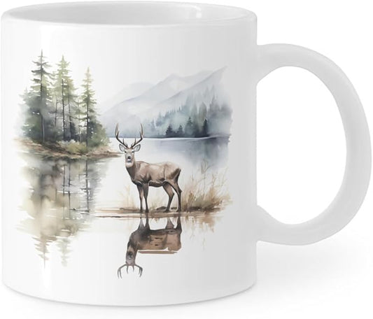 Coffee Mugs Deer Pattern Ceramic Latte Mug with Handle 11 OZ for Men Women for Latte Cappuccino Cocoa Milk Dishwasher & Microwave Safe