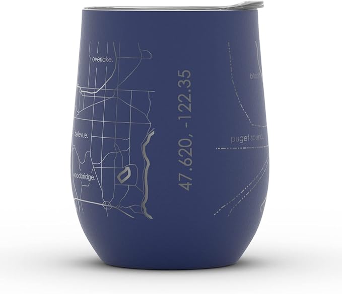Well Told Engraved Seattle Washington Map Insulated Wine Tumbler, Etched Stainless Steel Cup (12 oz, Midnight Blue) City Map Insulated Tumbler, Custom Insulated Tumbler, Outdoor Drinkware