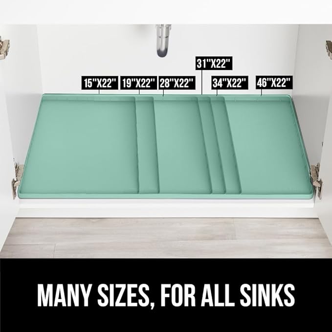 GORILLA GRIP Waterproof Silicone Under Sink Mat with Raised Lip for Kitchen and Bathroom, 34 x 22 in, Cabinet Shelf Liner Stay in Place Mats Dishwasher Safe Drawer Liner, Organizer Tray, Mint