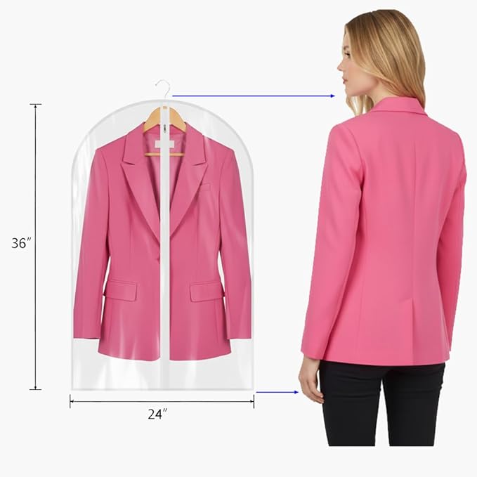 36” All Clear Garment Bags for Women Suit Bags - PEVA Waterproof Suit Cover with Zipper for,Hanging Clothes, Coats - Durable Dresser for Closet Storage, Dustproof & Moisture Resistant - 36”/6 Pack