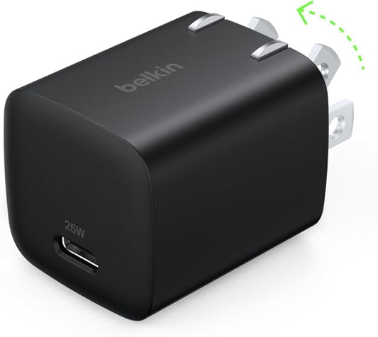 Belkin USB C Charger Block 25W – PD3.0 PPS Super Fast Charging - Samsung Galaxy S25, S24, Apple iPhone 17, Air, Pro, Pro Max, AirPods, Apple Watch, Google Pixel 10, Nintendo Switch, etc - Black