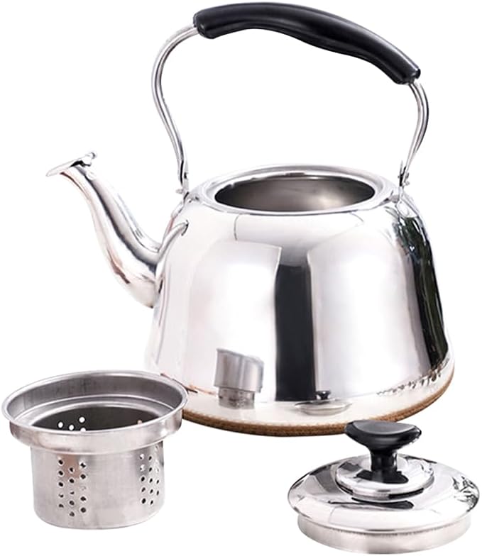 PRETYZOOM Whistling Stainless Steel Tea Kettle with Built-in Tea Strainer 1.5L Large Capacity Stove Top Kettle for Home Kitchen Boiling Water Pot with Heat Resistant Handle