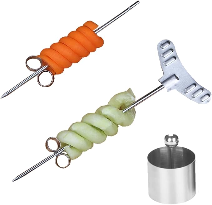 2pcs Spiral Slicer Radish Potato Spiral Cutter & 1pcs Round Molding Set,Vegetables Fruits Spiral Twist Knife Scroller, Stainless Steel Magic Scroller Graters, Peelers and Slicers