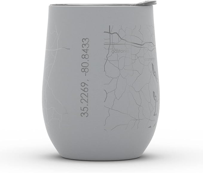 Well Told Engraved Charlotte North Carolina Map Insulated Wine Tumbler, Etched Stainless Steel Cup (12 oz, Dockside Gray) City Map Insulated Tumbler, Custom Insulated Tumbler, Outdoor Drinkware