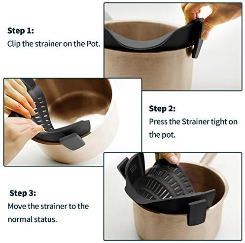 AUOON Clip On Strainer Silicone for All Pots and Pans, Pasta Strainer Clip on Food Strainer for Meat Vegetables Fruit Silicone Kitchen Colander (Navy)