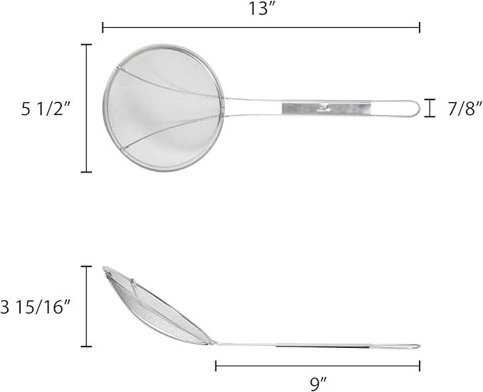 TrueCraftware- 5-1/2-Inch Round Fine Mesh Wire Skimmer Nickel Plated- Kitchen Utensil Food Strainer Skimmer Spoon for Cooking Sieve Sifters Rice Quinoa Pasta Fruits Vegetables etc.