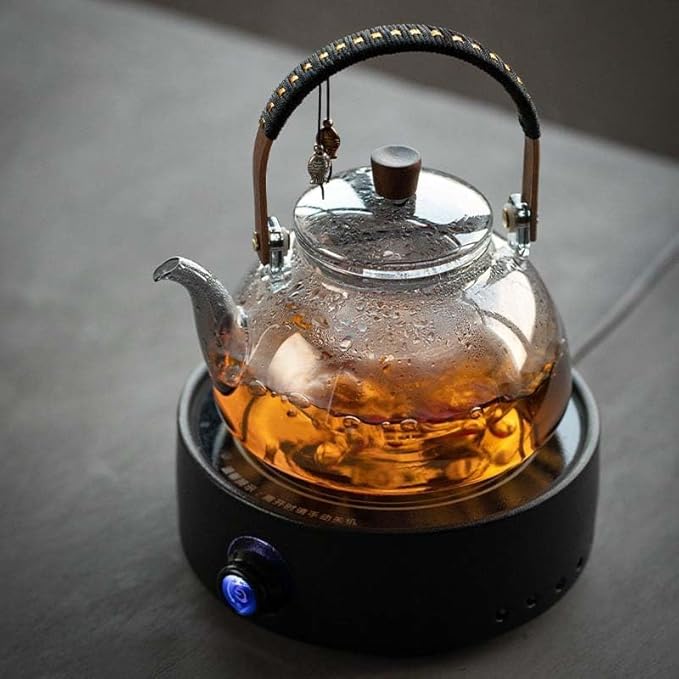 ZENATION Japanese Style 950ml Glass Teapot with Removable Infuser, Stovetop Safe Tea Kettle, Blooming and Loose Leaf Tea Maker Set (Gray)