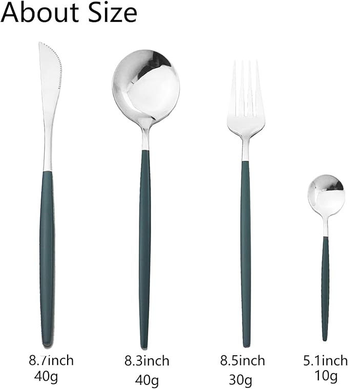 JASHII Flatware Serving Set 24 Piece, Stainless Steel Silverware Set, Green Silver Cutlery Set, Modern Elegant Tableware Set for Party, Christmas, Dinner (Green Silver)