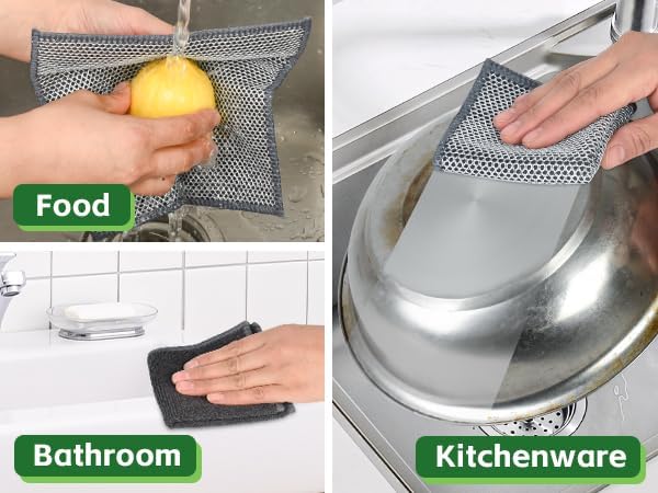 6 Pack Multipurpose Wire Dishcloths, Non-Scratch Dishwashing Rags, Double-Layer Microfiber Metal Dish Rags for Washing Dishes, Wet or Dry Reuseable for Cookware/Pan Housework Clean-7.87''x7.87''