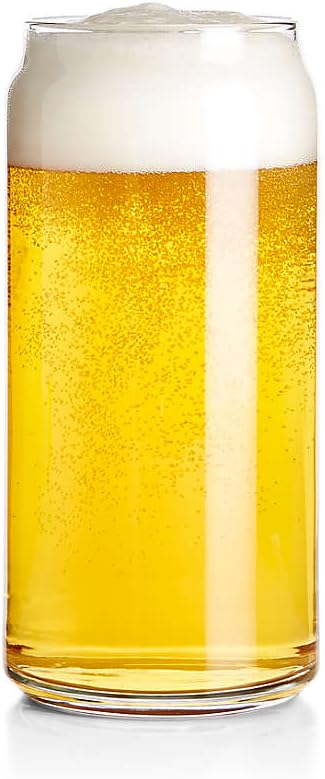 Can Shaped Beer Glass Cups, 6 Pack 20oz Classic Can Tumbler Glasses With Pourers (20 Ounces), Clear