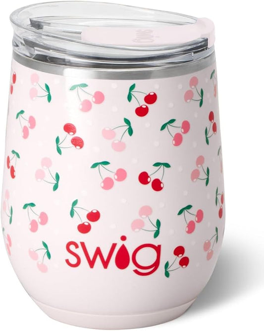 Swig Life 12oz Wine Tumbler with Lid, Stainless Steel, Dishwasher Safe, Portable, Triple Insulated Wine Tumbler (Cherry Pie)