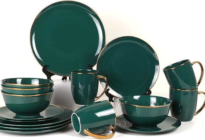 KOKEN - 16 Pc Bone China Dinnerware Sets – Esmerald china dinnerware set - Plates and Bowls Sets Dishes Set for 4 – Kitchen Plates, mugs, Bowls - Microwave safe china sets for home - Dining set, Blue
