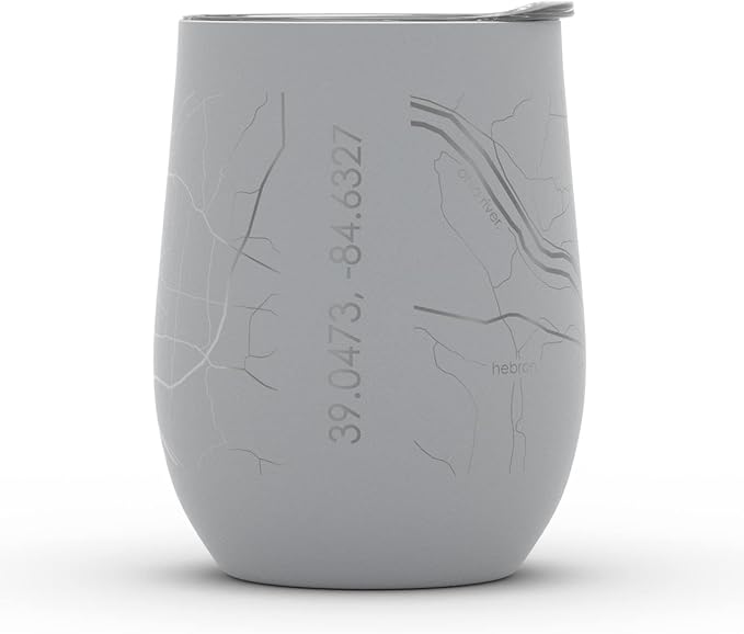 Well Told Engraved Cincinnati Ohio Map Insulated Wine Tumbler, Etched Stainless Steel Cup (12 oz, Dockside Gray) City Map Insulated Tumbler, Custom Insulated Tumbler, Outdoor Drinkware