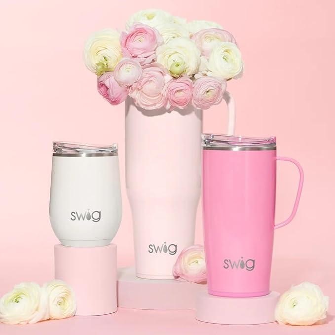 Swig Life 12oz Wine Tumbler with Lid, Stainless Steel, Dishwasher Safe, Portable, Triple Insulated Wine Tumbler (Shimmer Pearl)