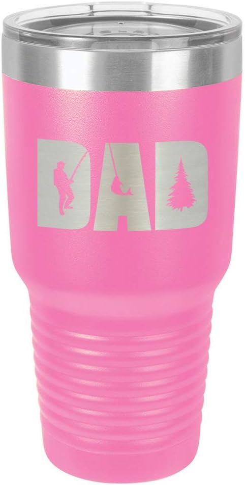 DAD KNOCKOUT FISHING Pink 30 oz Tumbler With Straw and Slide Top Lid | Stainless Steel Travel Mug | Compare To Yeti Rambler
