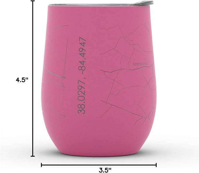Well Told Engraved Lexington Kentucky Map Insulated Wine Tumbler, Etched Stainless Steel Cup (12 oz, Sunset Pink) City Map Insulated Tumbler, Custom Insulated Tumbler, Outdoor Drinkware