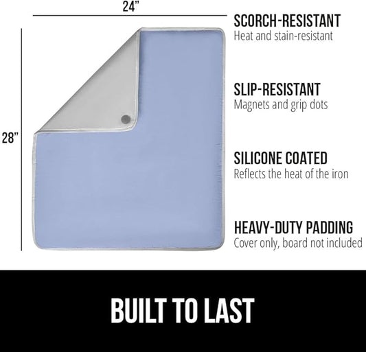 GORILLA GRIP Ironing Mat, Portable Iron Pad, Magnetic Cover for Top of Laundry Washer, Dryer, Table Top, Countertop Blanket, Silicone Coating and Scorch Resistant, Travel Size 28x24, Blue