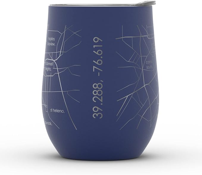 Well Told Engraved Baltimore Maryland Map Insulated Wine Tumbler, Etched Stainless Steel Cup (12 oz, Midnight Blue) City Map Insulated Tumbler, Custom Insulated Tumbler, Outdoor Drinkware
