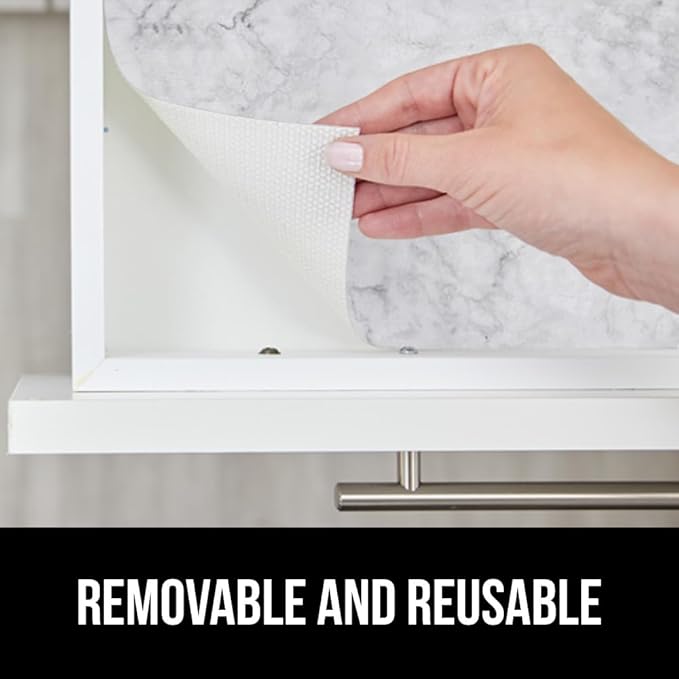 GORILLA GRIP DripGuard Shelf Liner, Non Adhesive Drawer and Kitchen Cabinet Protector, Slip Resistant BPA Free Smooth Surface Plastic Liners for Cabinets, Bathrooms, Closets, 12x120 Inch, Marble