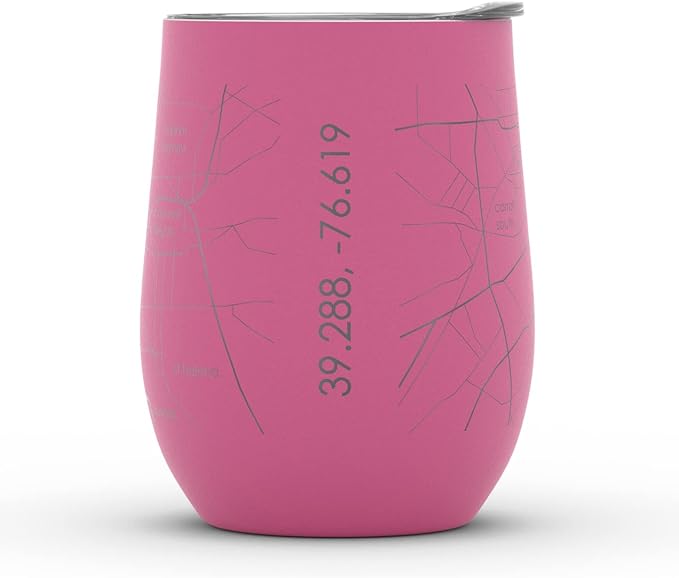Well Told Engraved Baltimore Maryland Map Insulated Wine Tumbler, Etched Stainless Steel Cup (12 oz, Sunset Pink) City Map Insulated Tumbler, Custom Insulated Tumbler, Outdoor Drinkware